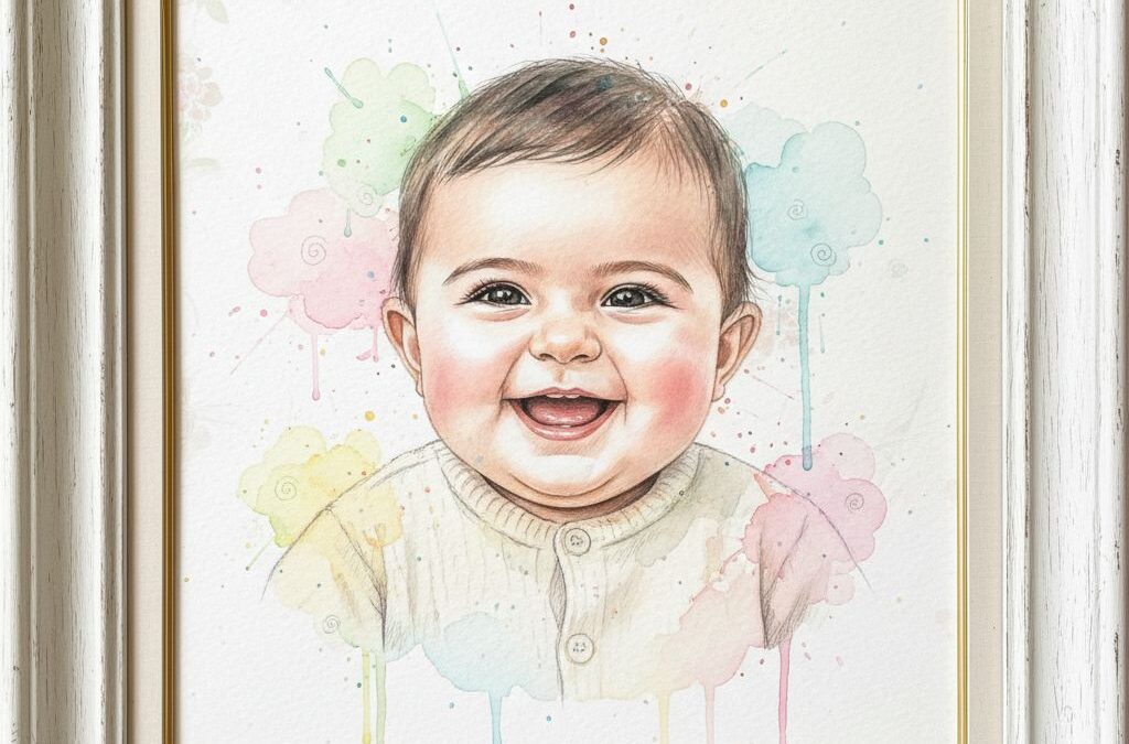 پرتره هنری نوزاد به سبک آبرنگ نرم