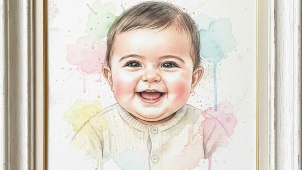 پرتره هنری نوزاد به سبک آبرنگ نرم