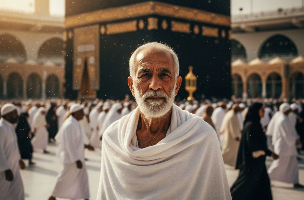 پرتره حاجی ایرانی با پس‌زمینه کعبه ساخته‌شده با جابجایی پس‌زمینه به کعبه در سیما