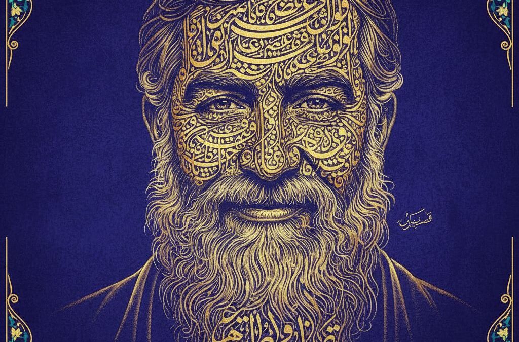 پرتره خوشنویسی پدر با غزل حافظ به رنگ طلایی