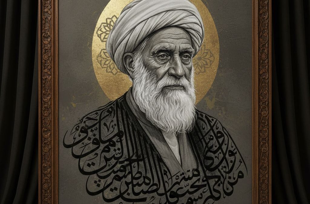 پرتره خوشنویسی یادبود با بیت بنی‌آدم سعدی