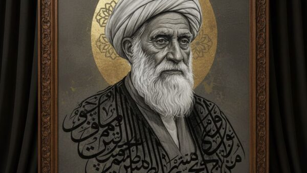 پرتره خوشنویسی یادبود با بیت بنی‌آدم سعدی