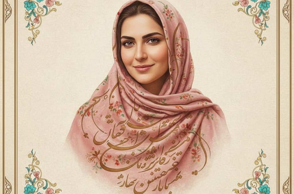 پرتره خوشنویسی مادر با شعر روی روسری