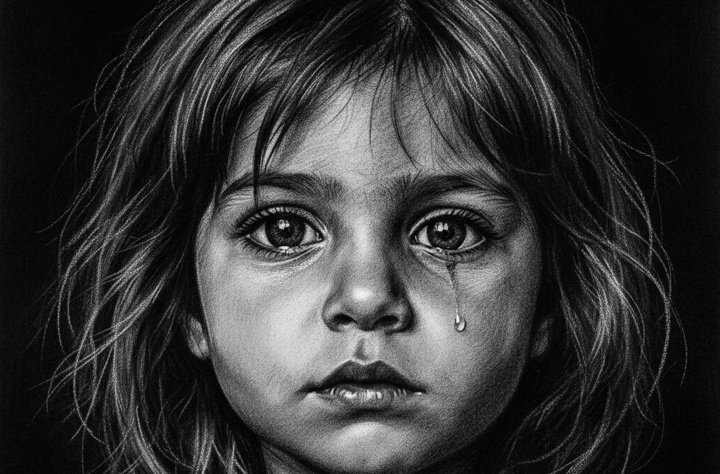 پرتره زغال نزدیک کودک با چشمان احساسی