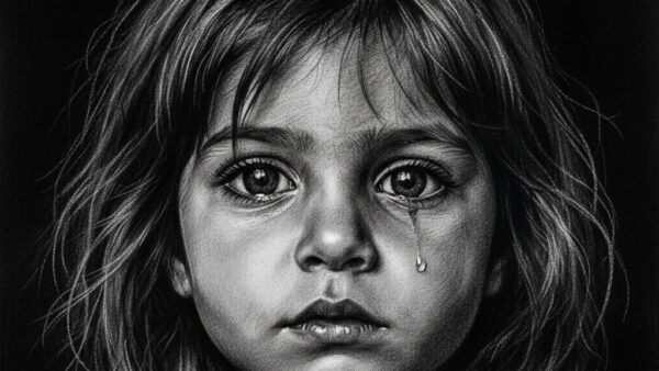 پرتره زغال نزدیک کودک با چشمان احساسی