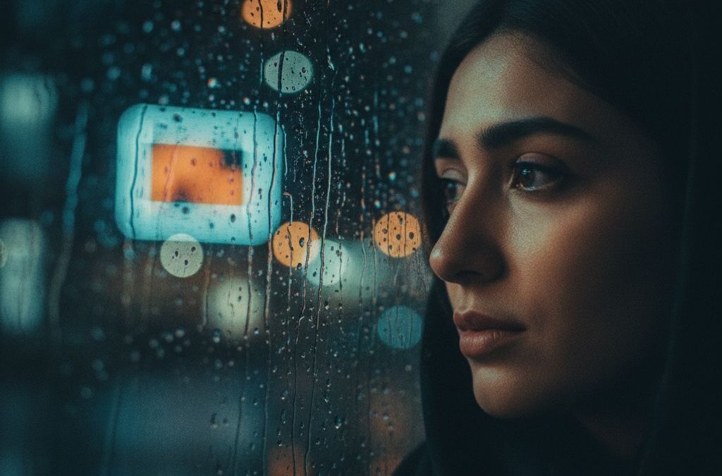 پرتره سینمایی پشت پنجره بارانی با حس نوستالژی ساخته‌شده با فیلتر استودیو سینمایی سیما