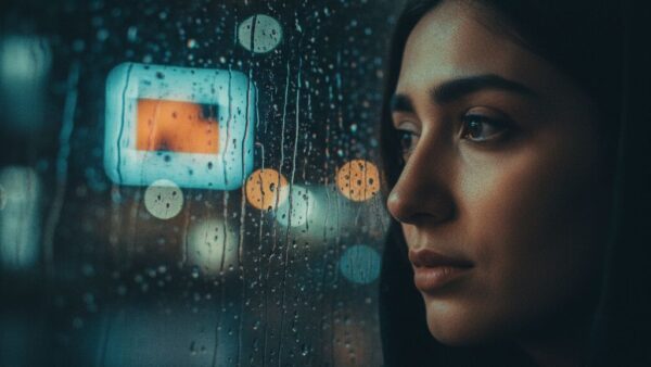 پرتره سینمایی پشت پنجره بارانی با حس نوستالژی ساخته‌شده با فیلتر استودیو سینمایی سیما