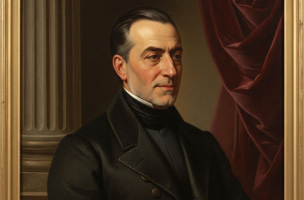 پرتره رنگ‌روغن نئوکلاسیک مرد ۶۰ ساله با نور طلایی و پس‌زمینه ستون سنگی برای گالری خصوصی