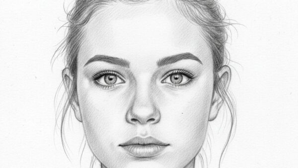 طرح مدادی چهره ساده با سایه‌های نرم روی کاغذ سفید
