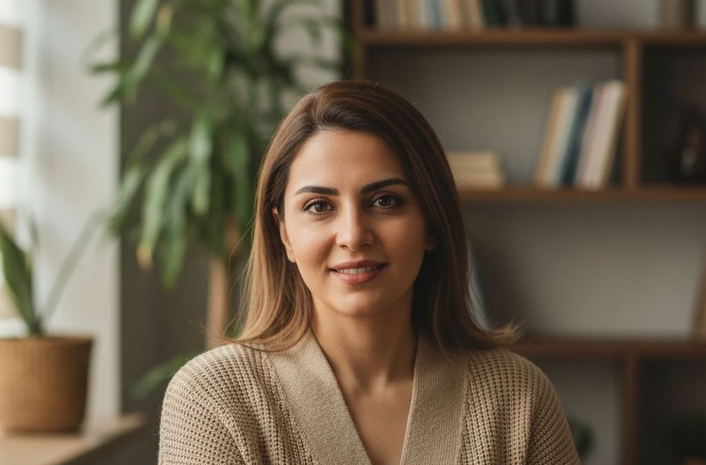 پرتره گرم روان‌شناس در مطب با نور طبیعی
