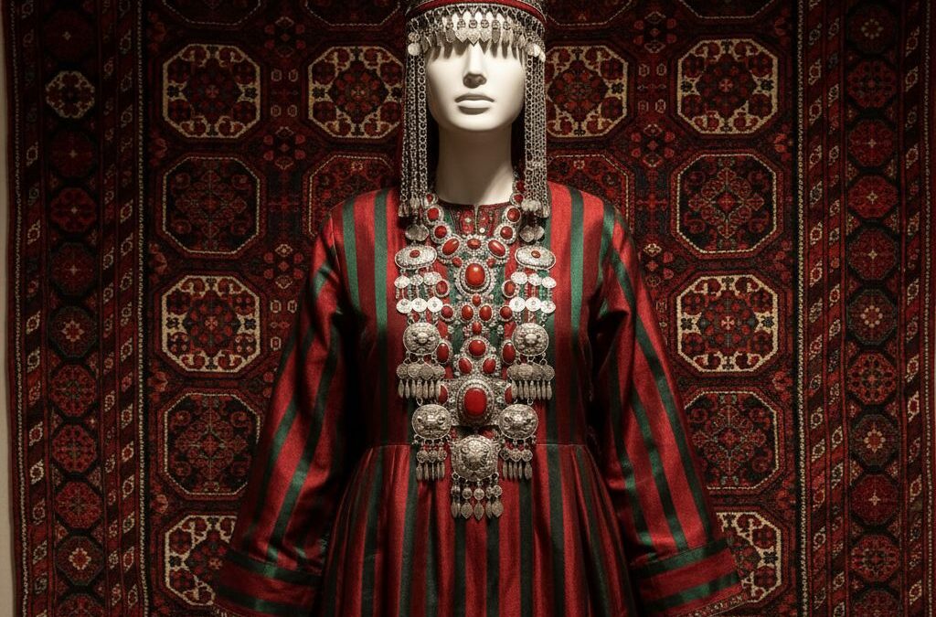 پرتره لباس ترکمن سنتی — جواهرات نقره و عقیق