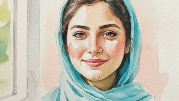 پرتره آبرنگ کلاسیک ایرانی از عکس شخصی با لبه‌های نرم رنگی
